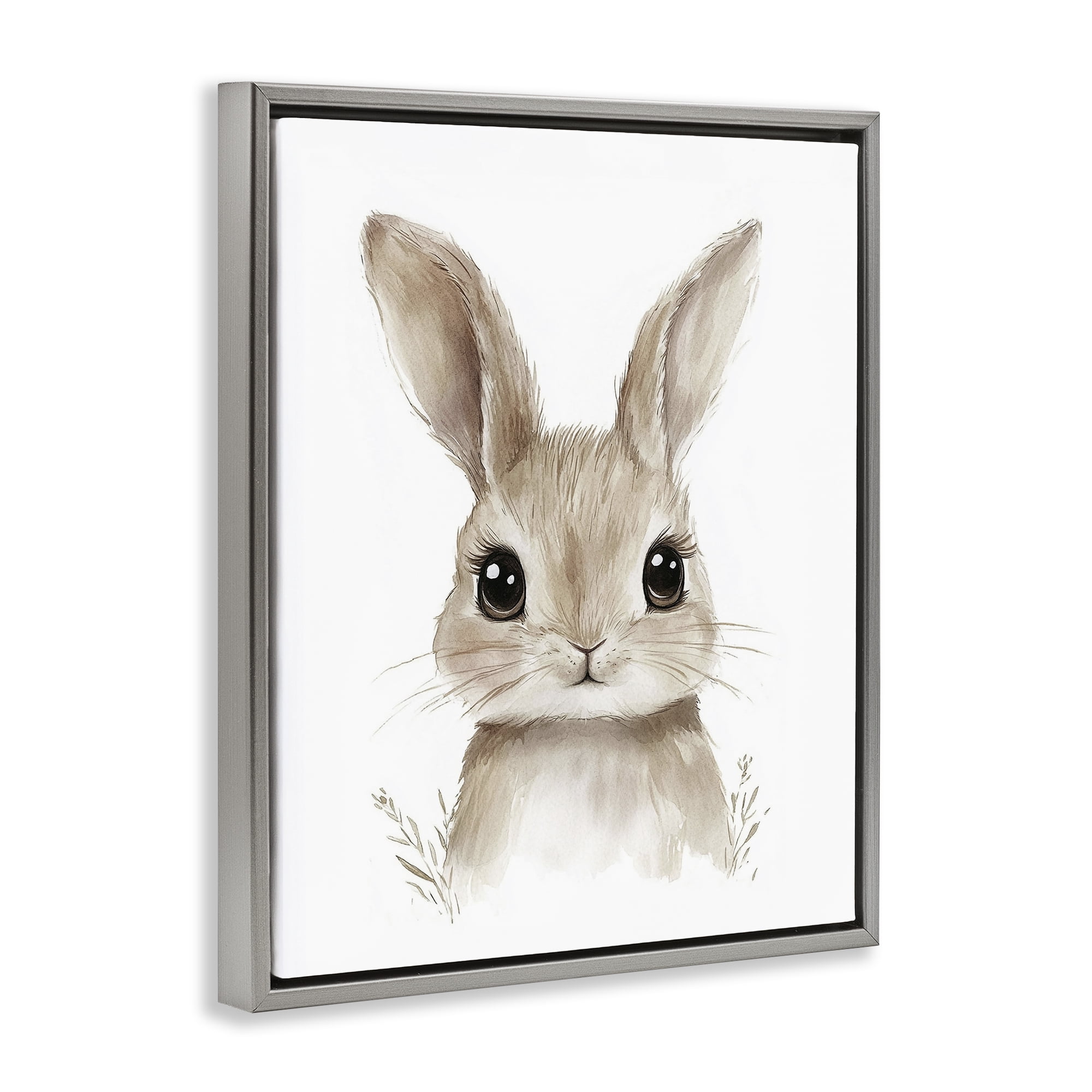 Stupell Industries Nursery Babies Bunny Gray Framed Floater Canvas Wall Art, design by Ramona Murdock