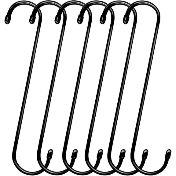 6 Pack 12 inch Extra Large S Hooks Black Heavy Duty Long S Hooks for Hanging Plant Extension Hooks for Kitchenware,Utensils,Pergola,Closet,Flower Basket,Garden,Patio,Indoor Outdoor Uses