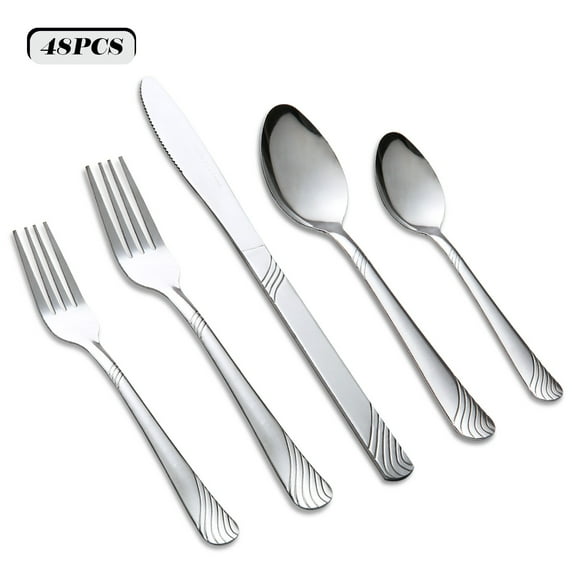 Kitchentrend 48-Piece Flatware Set for 8, Stainless Steel Silverware Set with Extra Teaspoons, Complete Kitchen Cutlery Set, Dishwasher Safe