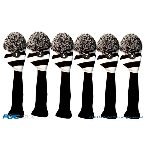 Majek Golf Club 1 3 5 7 9 X White and Black Limited Edition Driver and Fairway Wood Head Covers Fits 460cc Drivers Tour Knit Retro Vintage Pom Classic Long Neck Metal Longneck Woods Headcovers