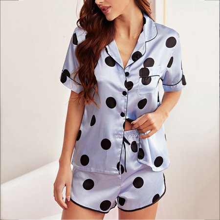 

NECHOLOGY Women S Cardigan Loose Silk Short Sleeved Shorts Pajamas Set Home Wear Womens Sleep Shirt Pajamas C Large