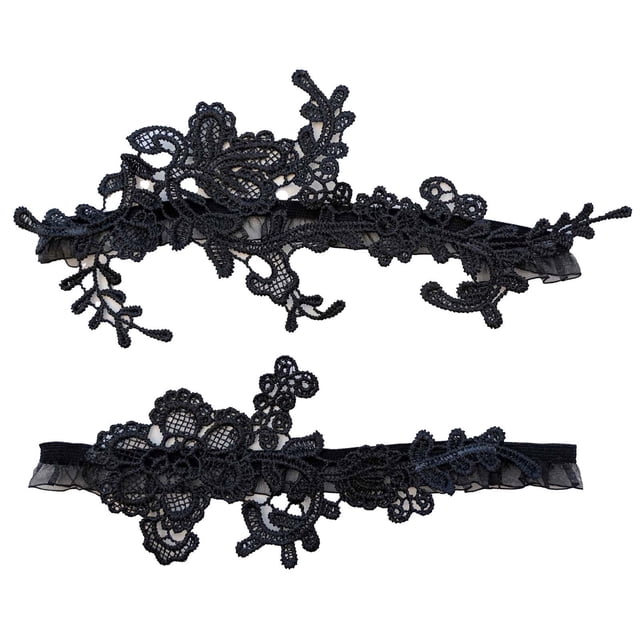 simhoa 2Pcs Bridal Garters Wedding Garter Set Costume Thigh Rings Elastic Hand Sewn Leg black
