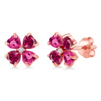 Gem Stone King 18K Rose Gold Plated Silver Pink Created Sapphire Red Created Ruby and White Lab Grown Diamond Earrings for Women | 3.23 Cttw | Gemstone September Birthstone | Heart Shape 4MM