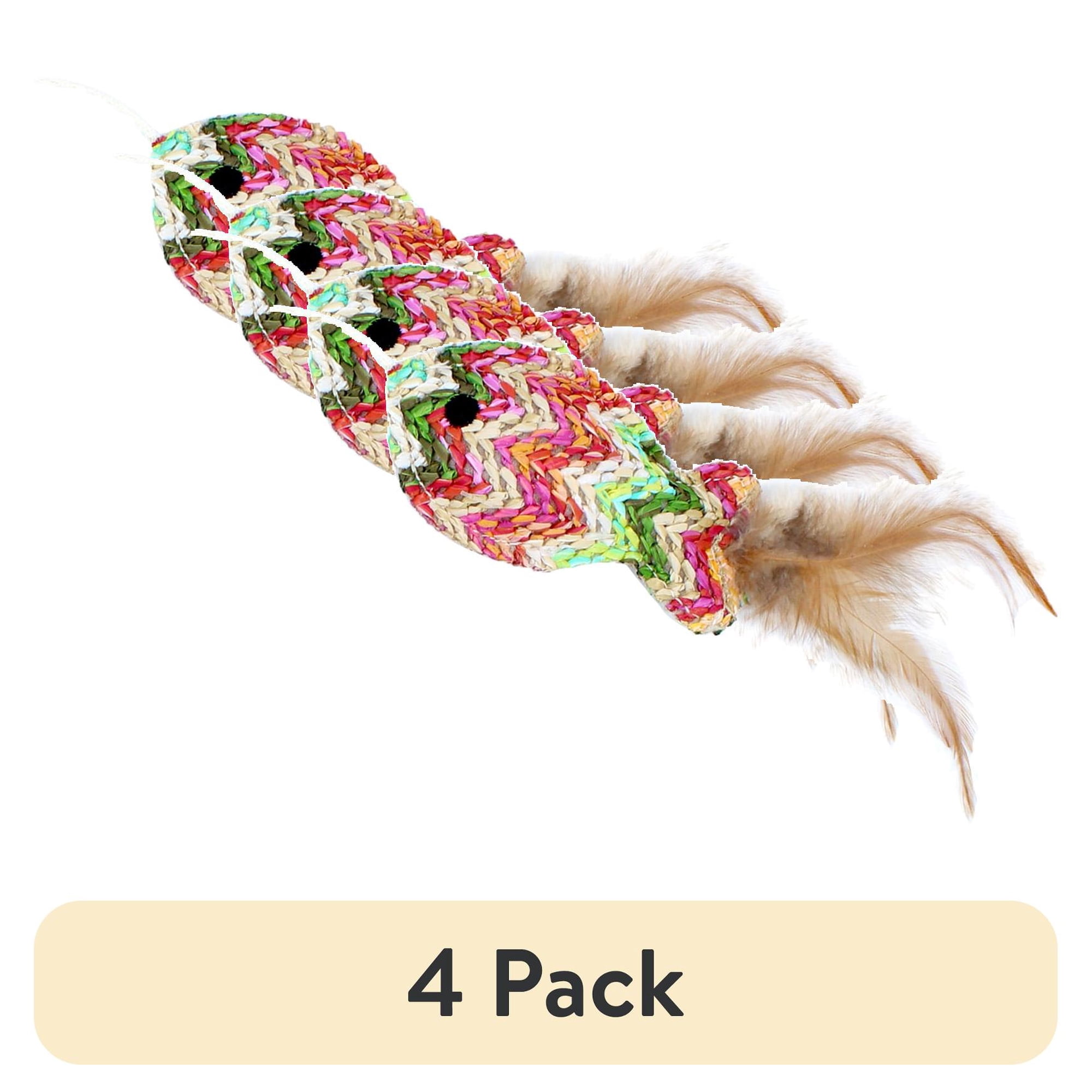 (4 pack) Vibrant Life Fish Teaser Wand Cat Toy with Catnip 18 in