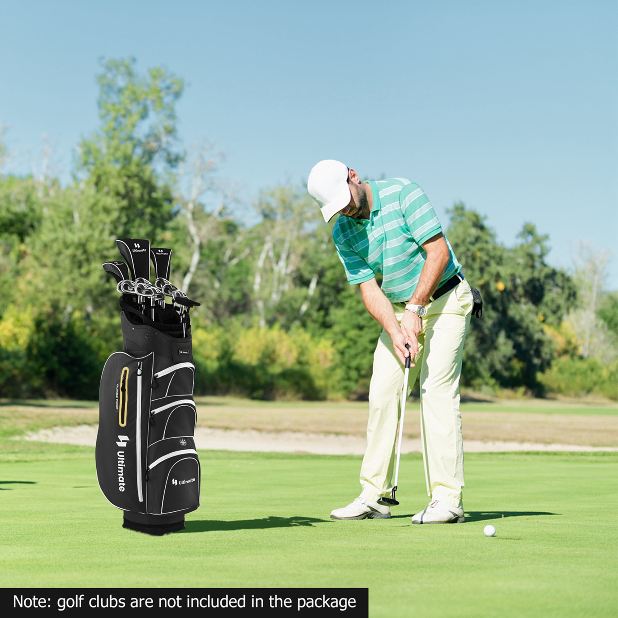 Costway Lightweight Golf Cart Bag with 15 Way Top Divider Individual Putter Well Cooler Bag Black