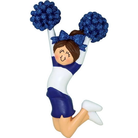 Cheerleader Christmas Cheerleader Blue Uniform, Female Brown Personalized Christmas Ornament DO-IT - YOURSELF ()