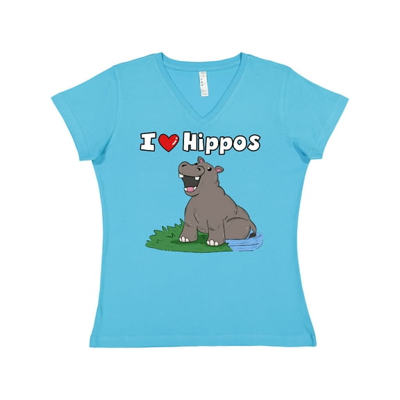 Inktastic I Love Hippos Women's V-Neck T-Shirt