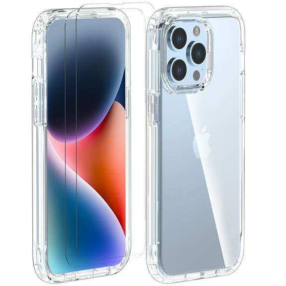 Xhy for iPhone 15 Pro Case with Screen Protector 2 in 1 Reinforced Bumper Protection Anti Scratch Transparent Shockproof Non-Yellowing Crystal Clear Case iPhone 15 Pro 6.1 inch 2023 Phone