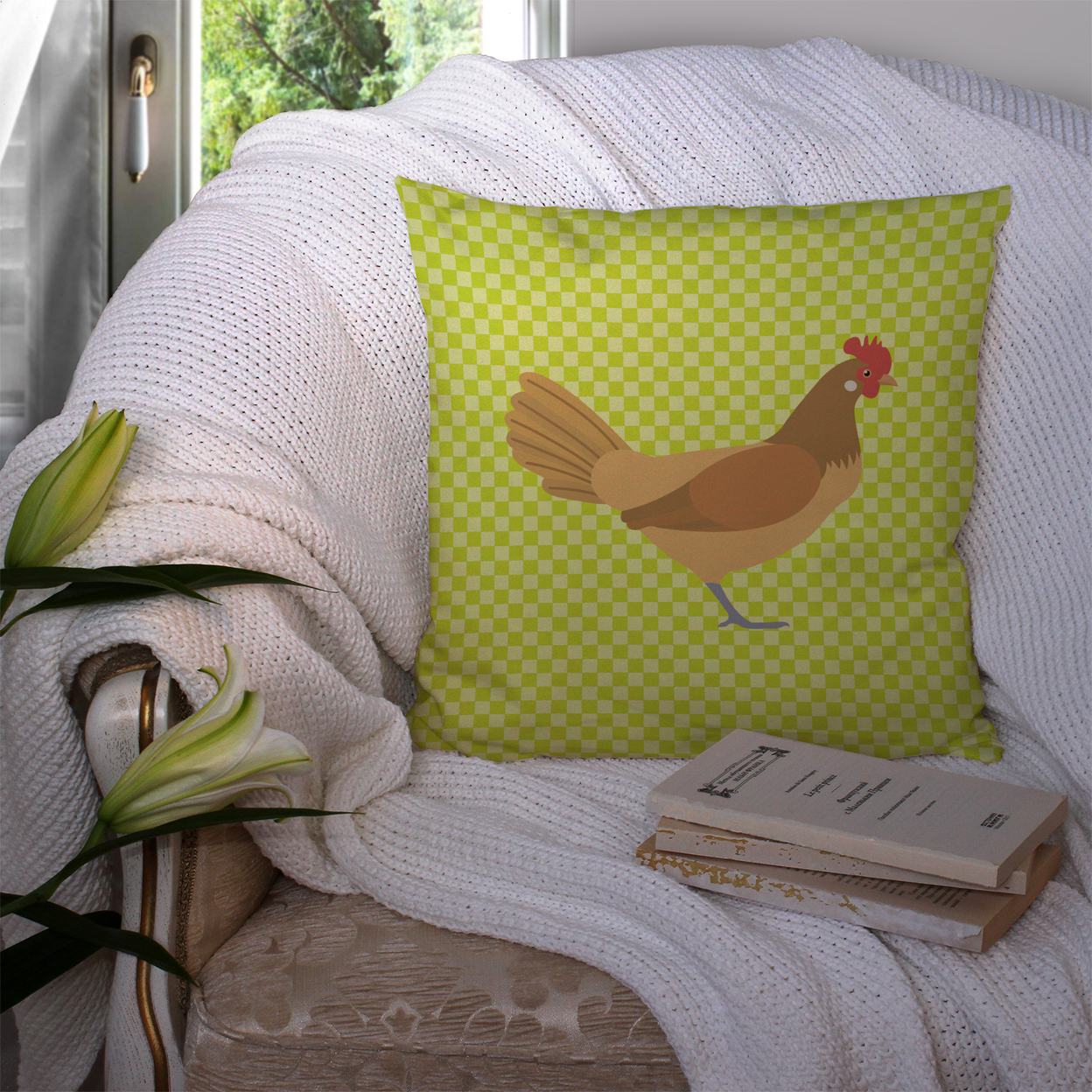Frisian Friesian Chicken Green Fabric Decorative Pillow