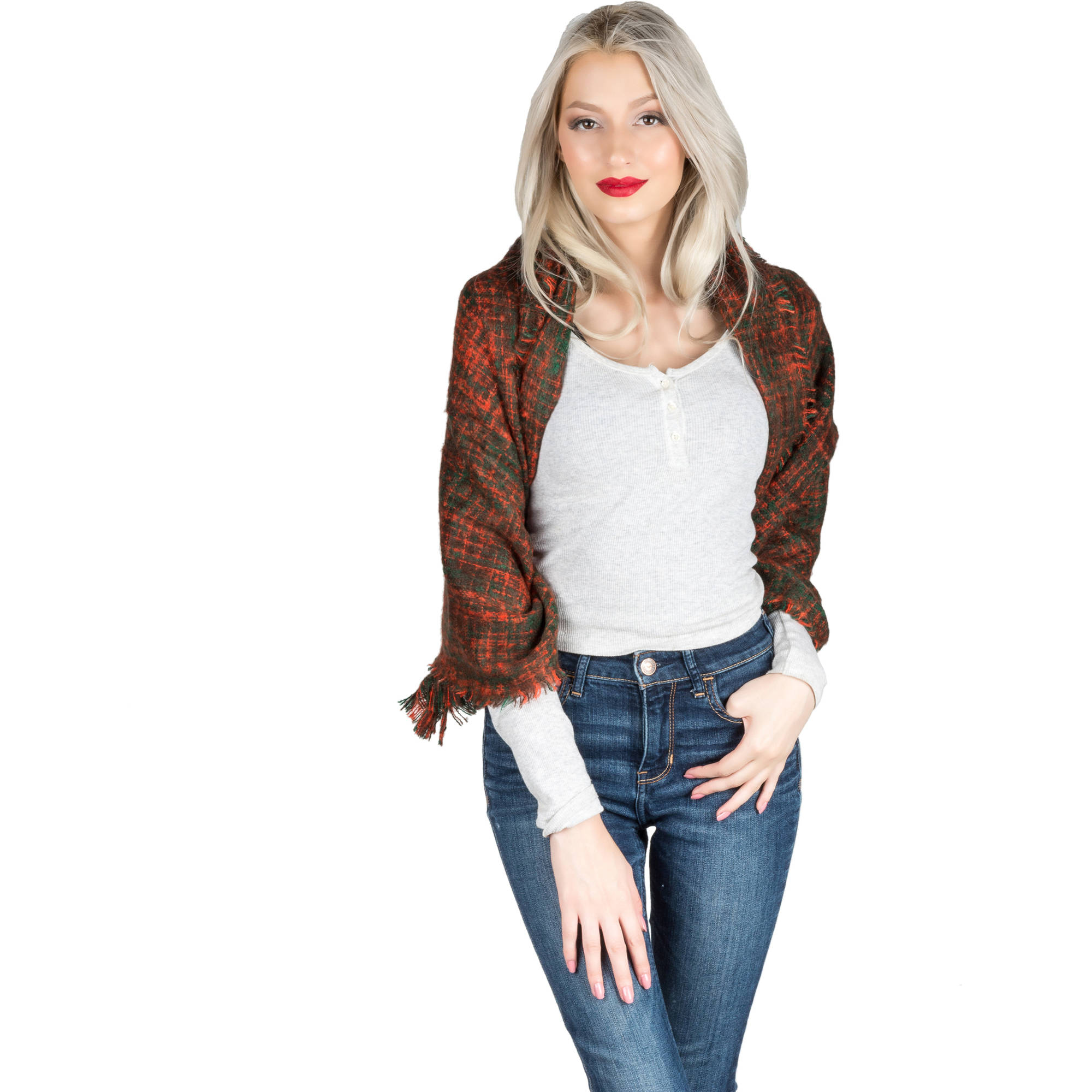 Women's Soft Woven Oversized Wrap Shawl Grid Blanket Scarf [Adult Size]