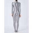 thumbnail image 6 of TiaoBug Women's Glossy Body Stocking Full Bodysuits Catsuits Yoga Mock Neck Zipper Jumpsuits Silver L, 6 of 6