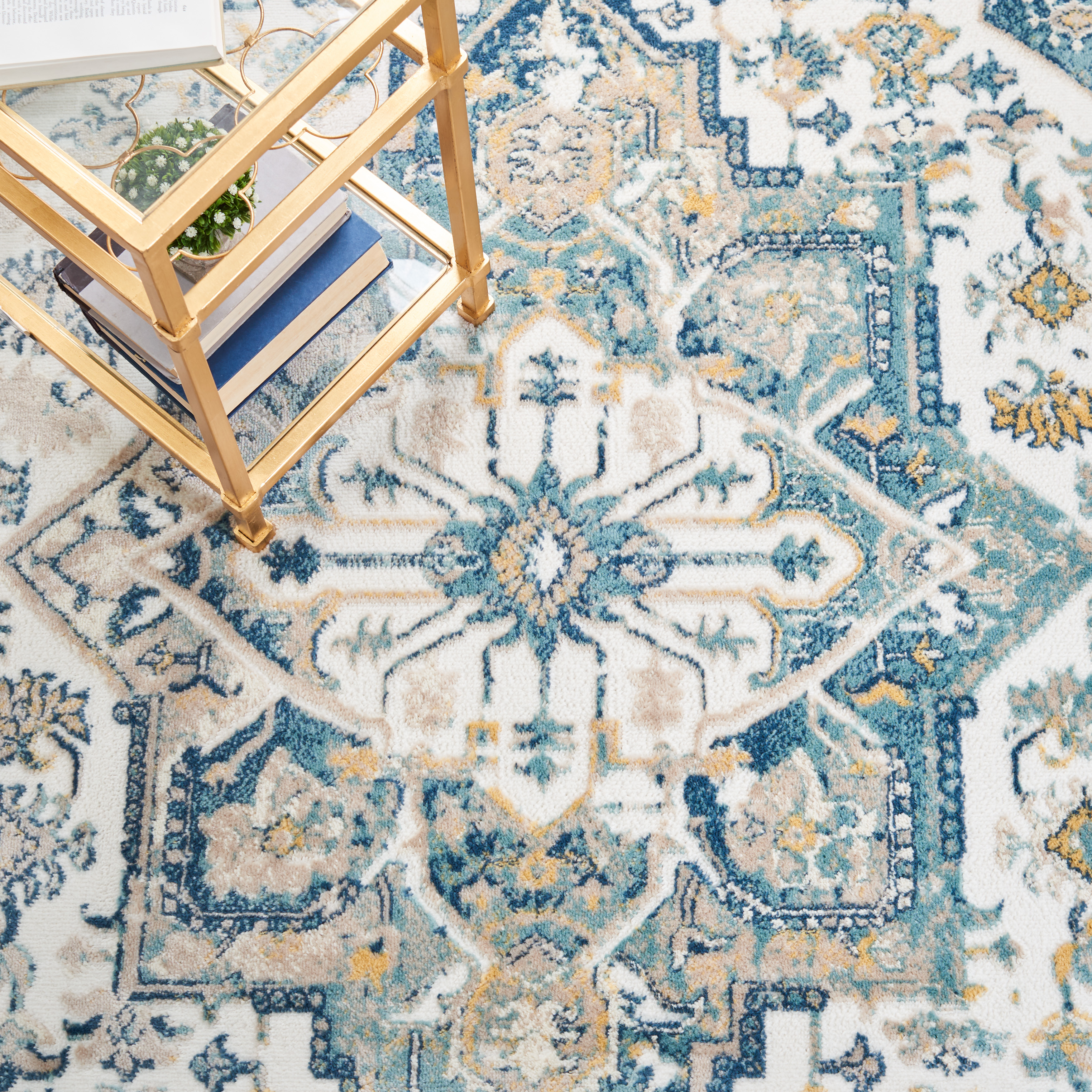 SAFAVIEH Skyler Ottoline Medallion Area Rug, Ivory/Navy, 9' x 12'