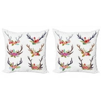 Ambesonne Antlers Throw Pillow Cover 2 Pack, Bouquet Animal Flowers, 18", Multicolor