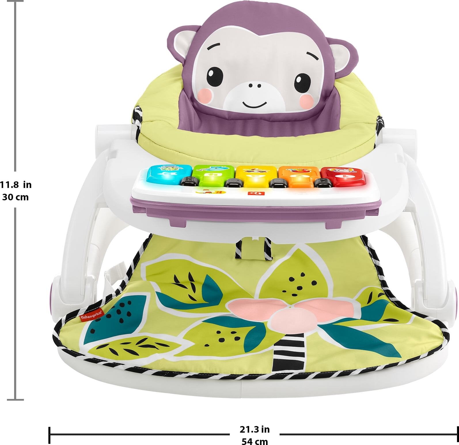 Fisher-Price Kick & Play Deluxe Sit-Me-Up Seat, Purple Monkey Baby Chair & Piano Learning Toy