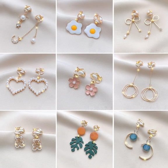 SmartBy 1 Pair Clip Earrings Bow Tassels Jewelry Non-piercing Rhinestones Drop Earrings Birthday Gifts