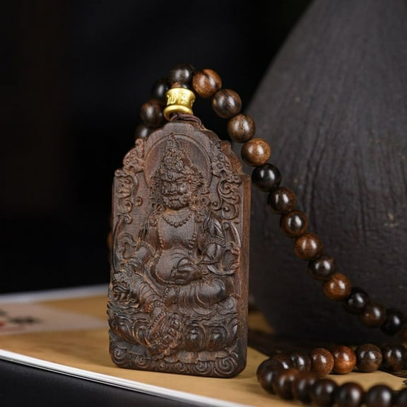 Agarwood 108 Beads Necklace with Jambhala Pendant Unisex Buddhist Mala Prayer Beads Natural Wood Meditation Jewelry