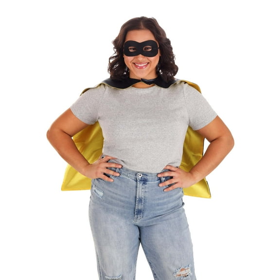 Adult Superhero Black and Yellow Costume Cape Set
