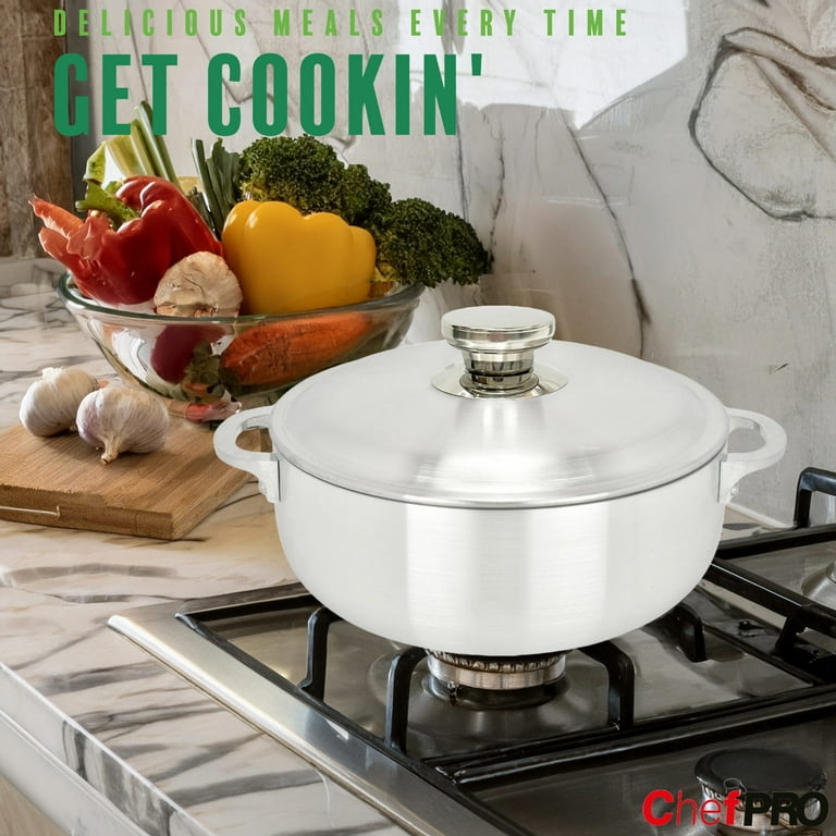 Chef PRO Heavy Duty Aluminum Caldero Stock Pot with Lid, 3.8