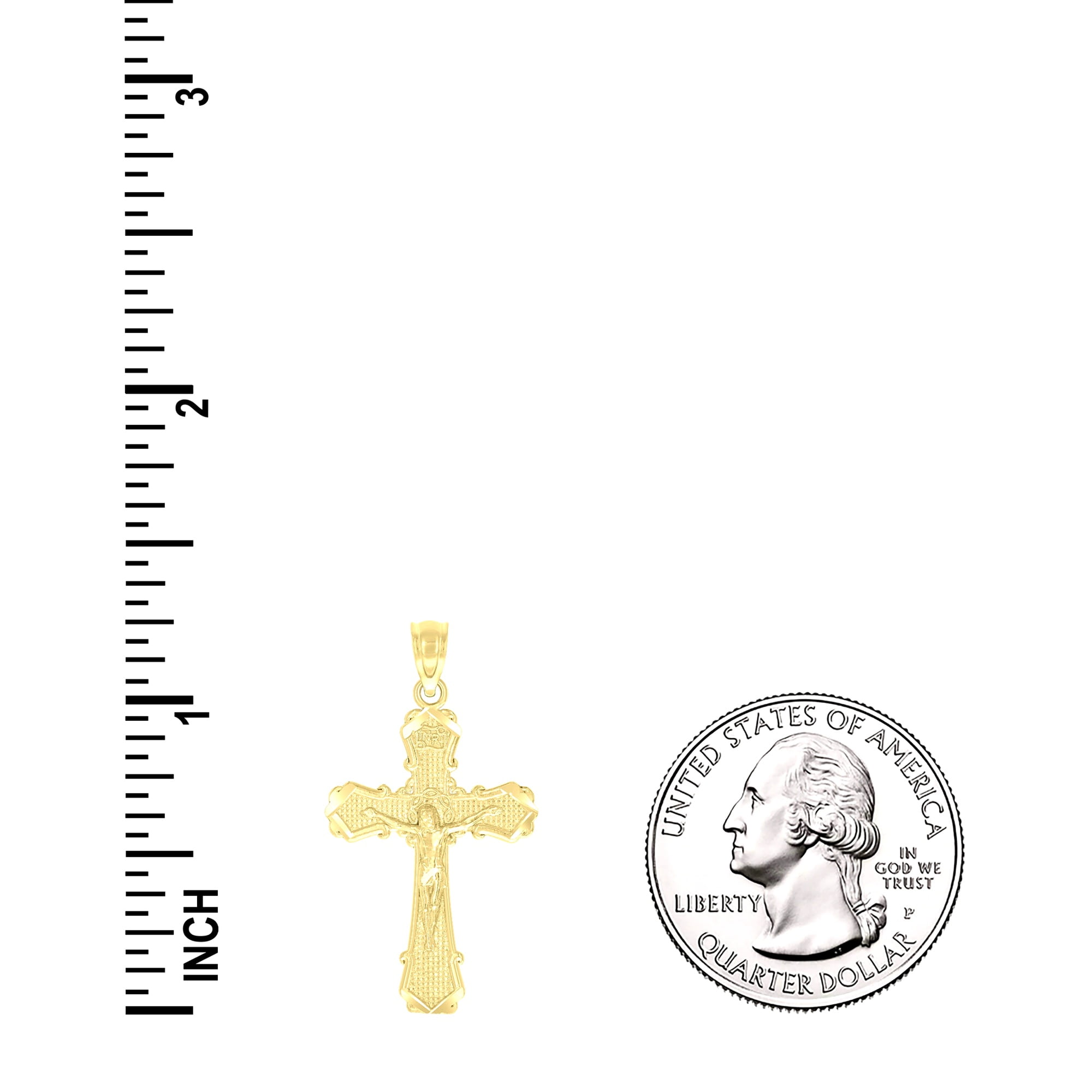 10k Yellow Gold Unisex Textured Crucifix Cross Religious Charm Pendant Pendant Necklace for Men Women