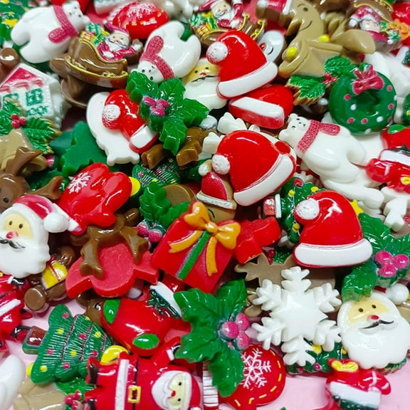 U8MO 50pcs Assorted Flatback Resin Christmas Santa Claus Snowman Tree Cabochons