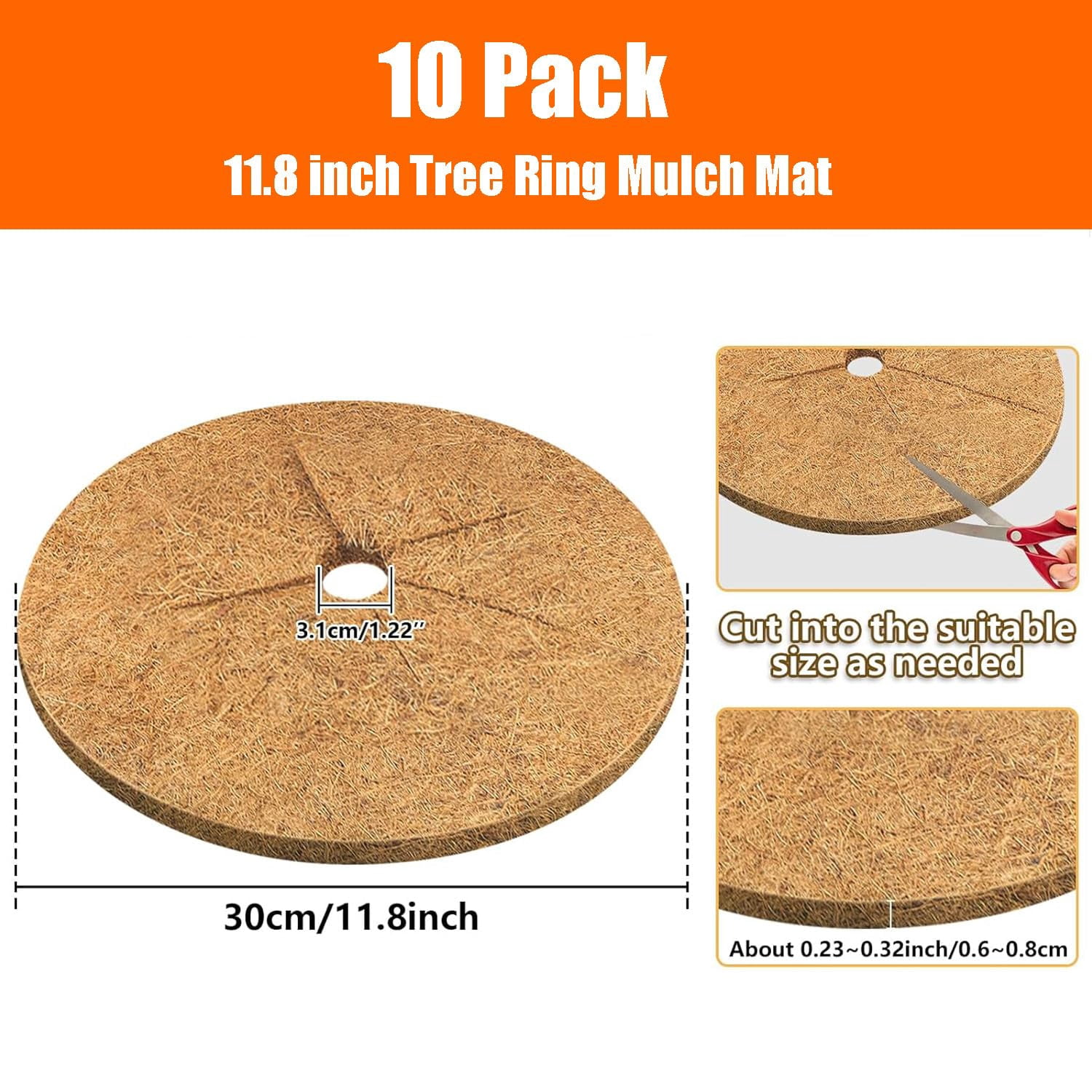 24 Inch Tree Rings Weed Barrier, 6Pcs Coconut Fibers Tree Mulch Ring Protector Mat with Garden Scissors, Natural Mulch Rings for Trees, Tree Ring Mulch Mat Disc Plant Cover for Indoor Outdoor Plants
