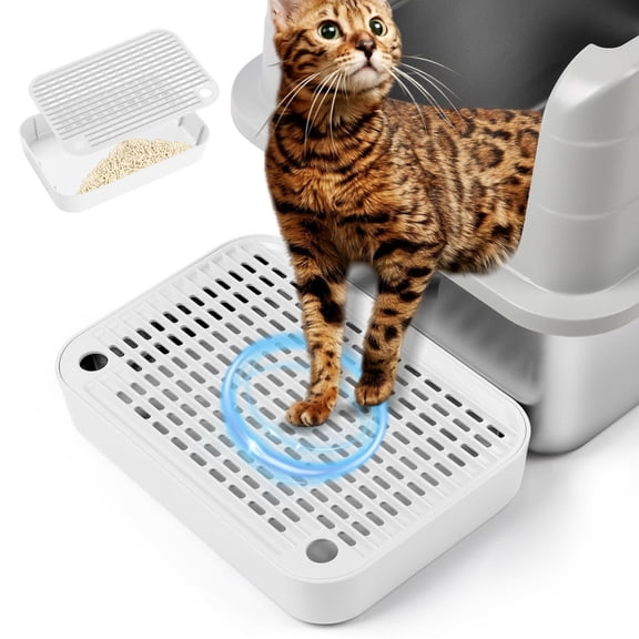 Bartuke Cat Litter Box Step Ramp with Filter, Non-Slip, Easy Clean, for Senior Cats & Kittens, Fits Most Litter Trays, White
