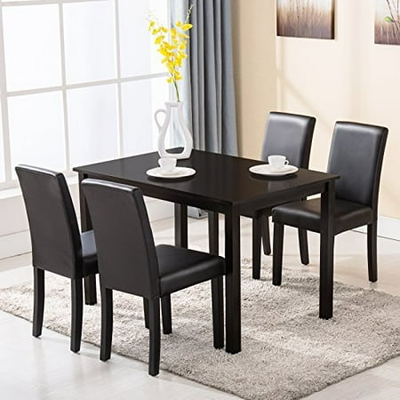 Uenjoy 4 Family 5 Piece Dining Table Set 4 Chairs Wood Kitchen Dinette Room Furniture Black