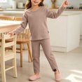thumbnail image 3 of Fancifize Girls Boys Ribbed Lounge Sets Casual Long Sleeve Shirts Straight Leg Pants 2 Piece Loungewear Outfits, 3 of 6