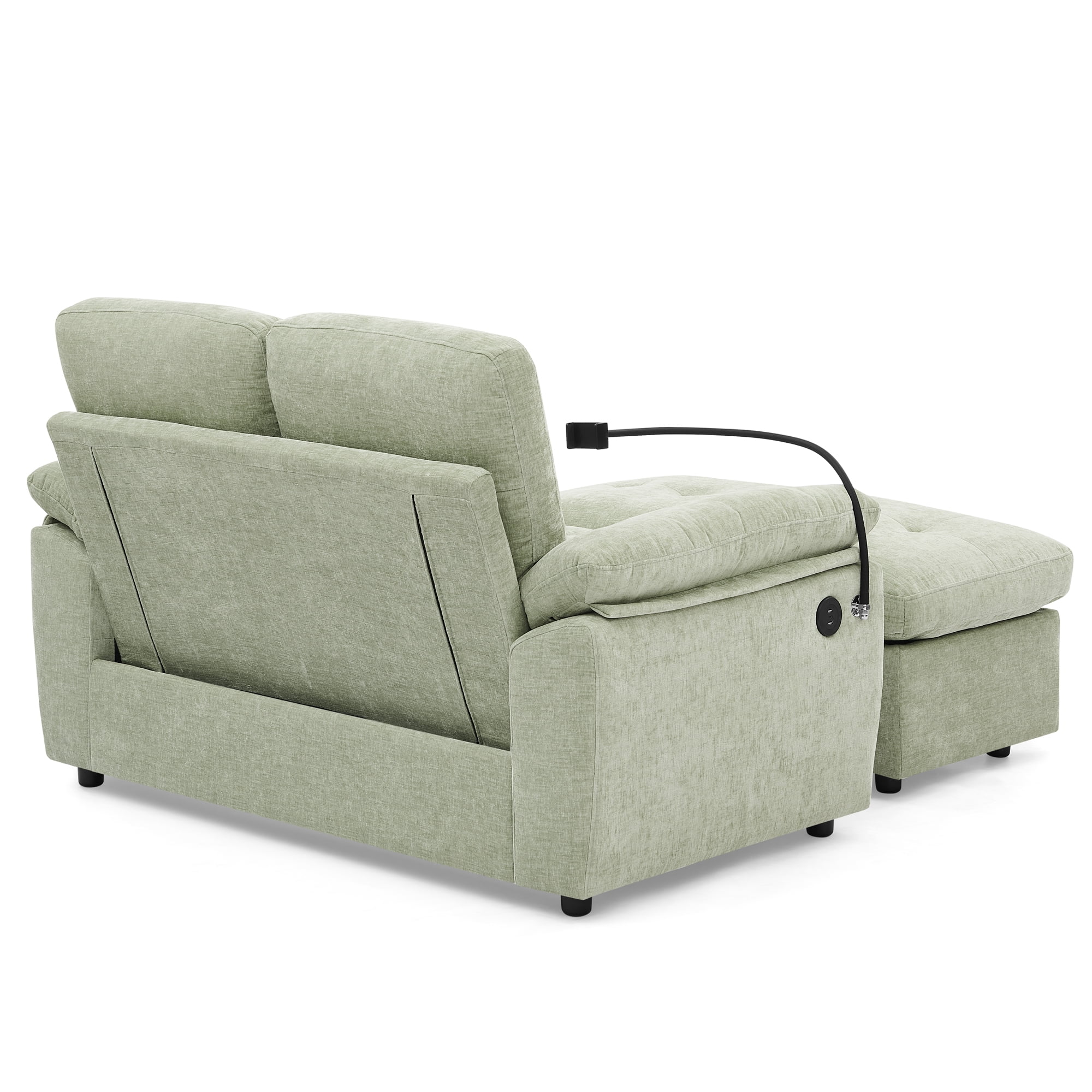56" Sleeper Sofa Chair, Recliner Loveseat with Adjustable Backrest, USB Charging Port, Phone Stand and Storage Ottoman