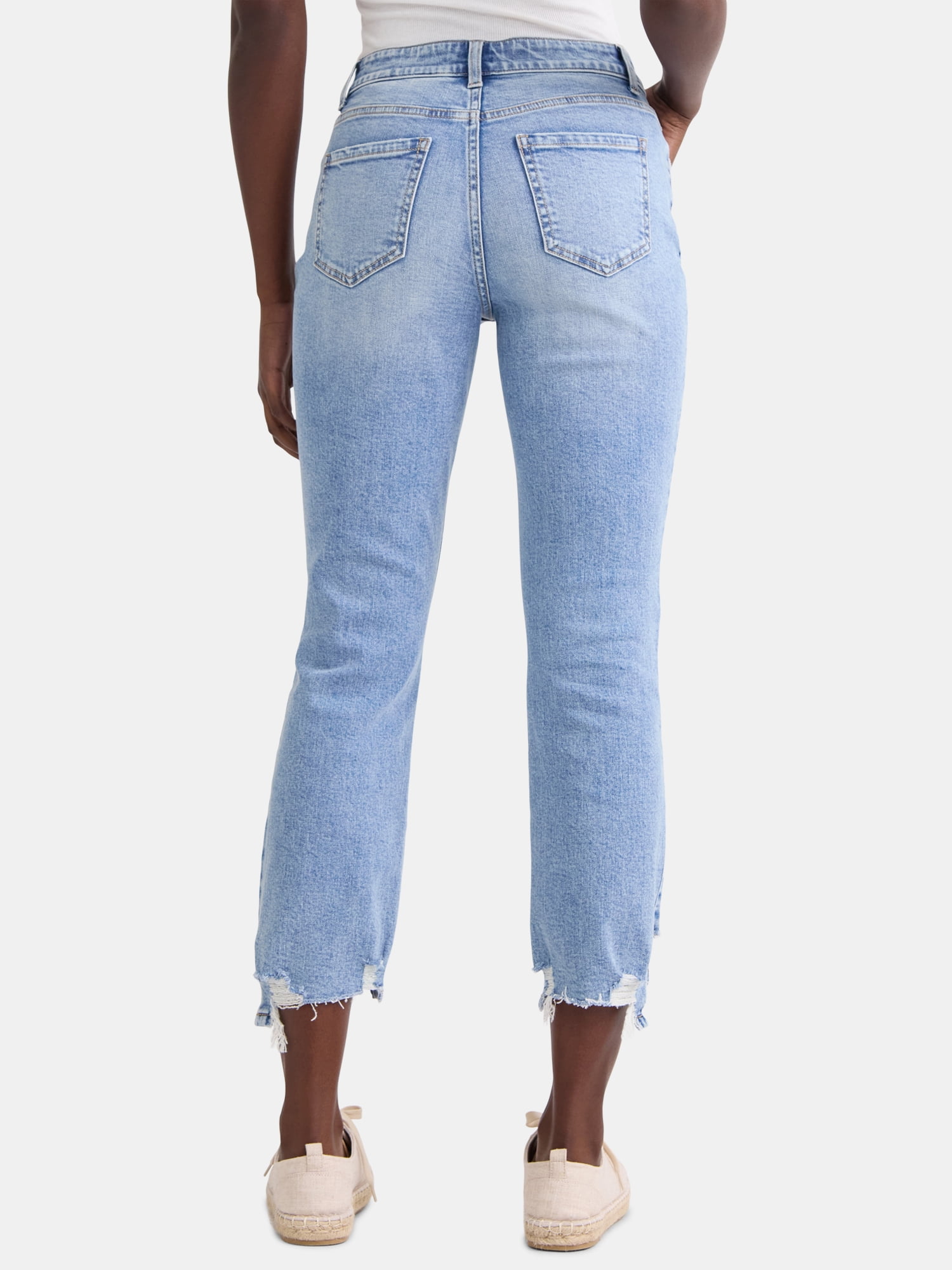 Time and Tru Women's and Women’s Plus High Rise Straight Leg Jeans with Raw Hem, 27.5” Inseam, Sizes 0-22
