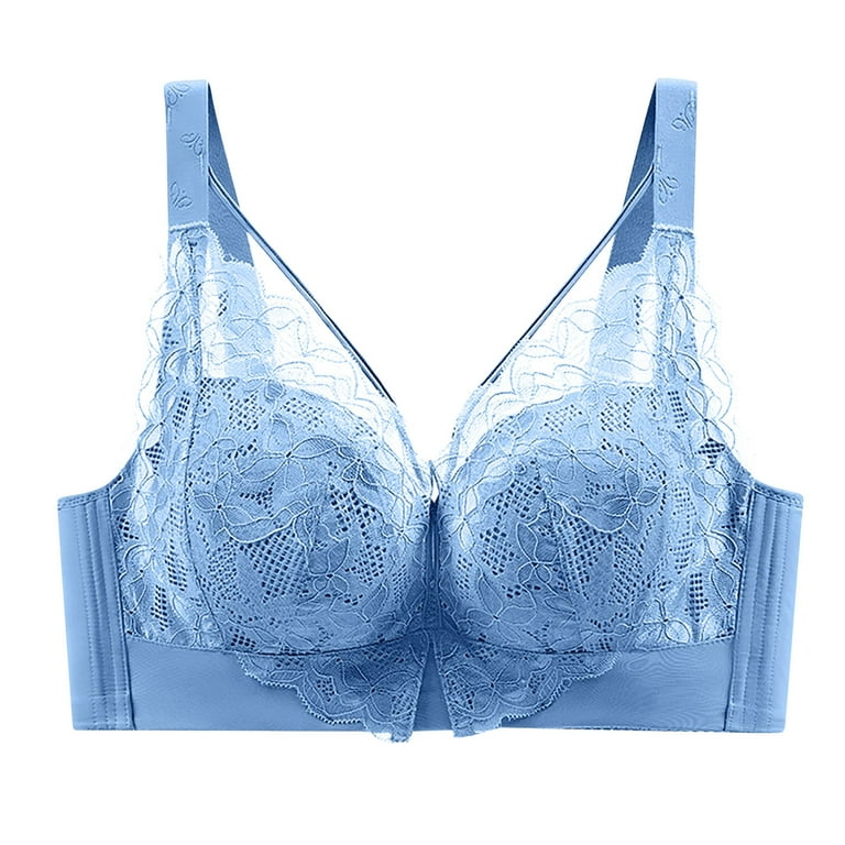Sksloeg Women's 2023 Push Up Lace V-Neck Bras Underwear for Women Sexy Soft  High Support Large Bust Bralettes,Blue 42D 