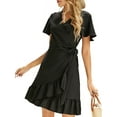 thumbnail image 4 of UVN Summer Wrap Dress for Women V Neck Short Sleeve Dress Ladies Boho Floral Dress with Belt, 4 of 9