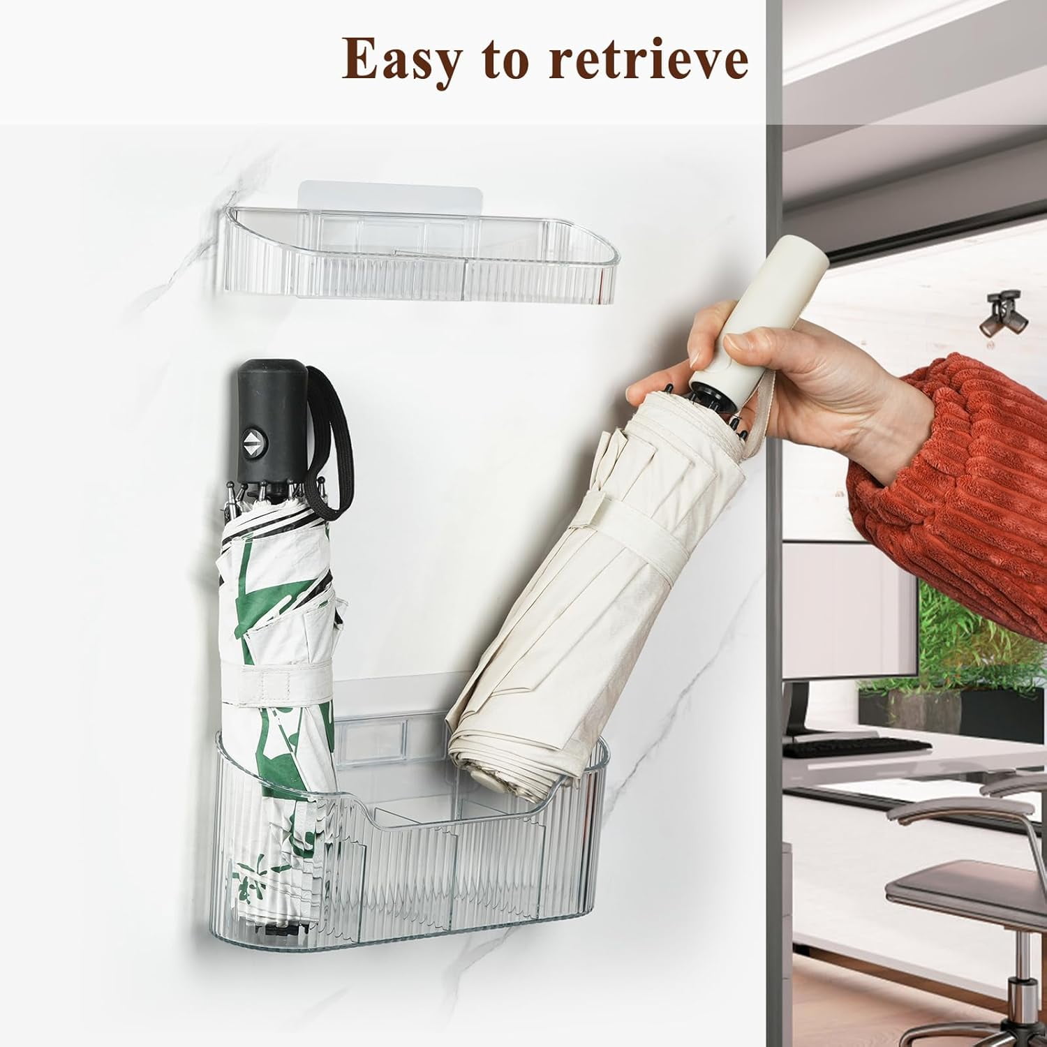 Umbrella Stand, Umbrella Holder for Entryway, Height Adjustable Umbrella Stands with Drip Tray, Wall Mount Space Saving Organizer for Home