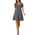 thumbnail image 2 of Allegra K Sweetheart Neck Dresses for Women's Smocked Back Puff Short Sleeves Midi Dress, 2 of 5