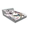 thumbnail image 2 of Ambesonne Nature Fitted Sheet & Pillow Sham Set, Lily Birds Watercolor, Full, Orange and Blue, 2 of 2