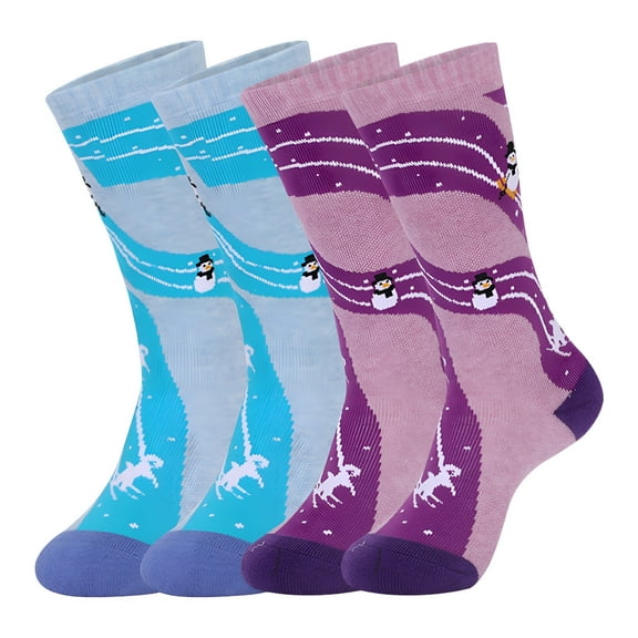 TELOLY 2 Pair Kids Ski Socks, Cotton Blend Snowboarding Socks for Toddler Youth Boy Girl, Winter Thermal Socks for Indoor Outdoor Cold Weather, 26-34