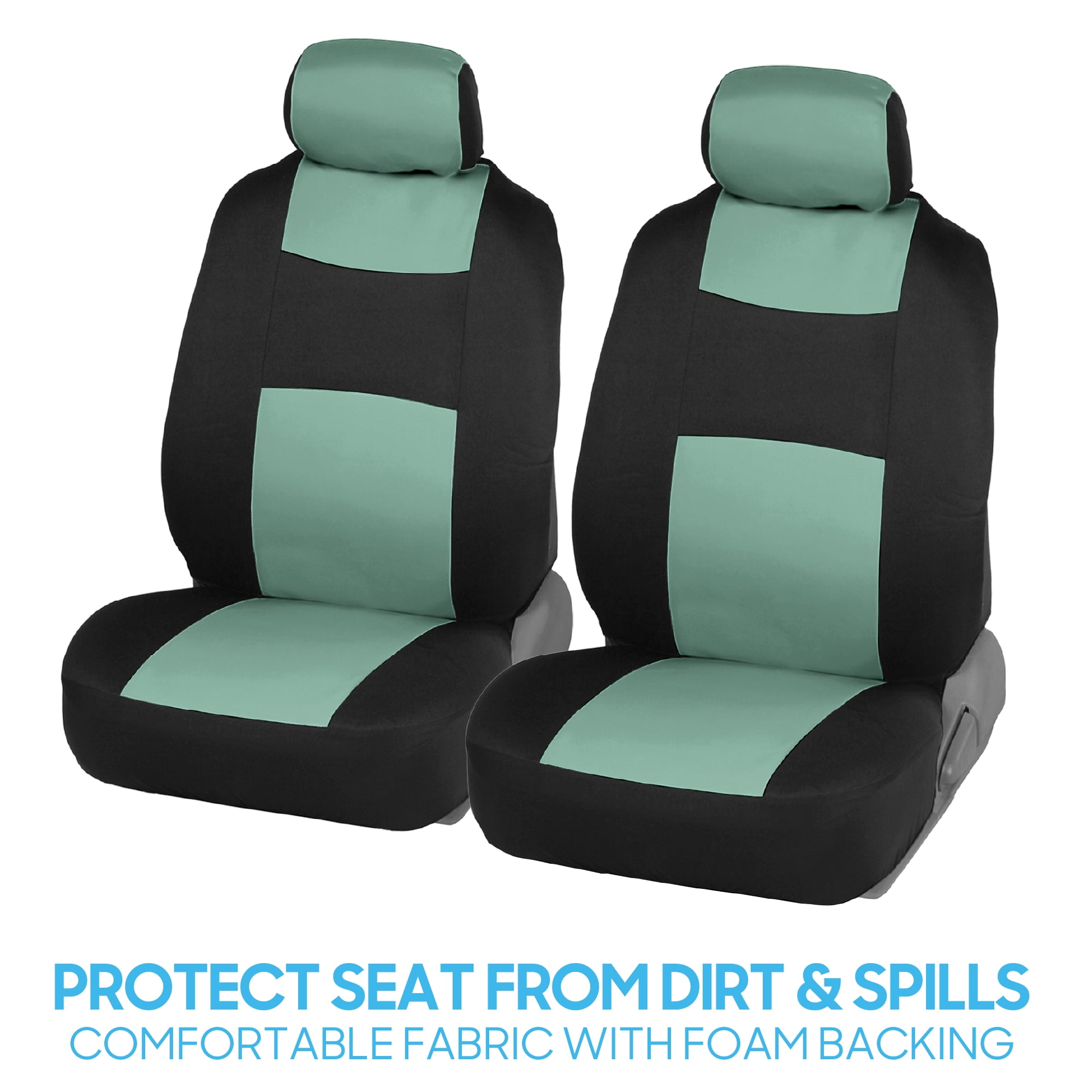 BDK PolyPro Mint Car Seat Covers for Women Gift Set Bundle - Seat Covers for Cars with Carpet Floor Mats, Fur Steering Wheel Cover and Bling Windshield Sunshade