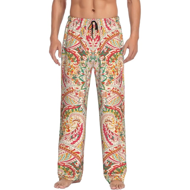 Kdxio Indian Paisley 1 Pattern Men's Pajama Pants, Elastic Waist with Drawstring and Pockets, Comfortable Loungewear-Small
