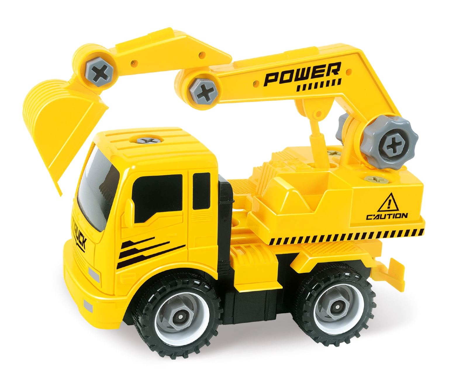 PlayWorld Ready! Set! Race! Take-A-Part Friction Powered Construction Trucks With Crane, Excavator, Mixer, Dump Truck