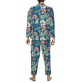 thumbnail image 7 of Salouo Colorful Flowers Print Button-Front Long Sleeve Pajama Set for Men, Soft 2Pjs Men's Long Sleeve Sleepwear -Large, 7 of 7