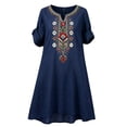 thumbnail image 4 of Antinious Ladies Short Sleeve V-Neck Embroidered Bohemian Versatile Dress with Side Pockets, 4 of 5