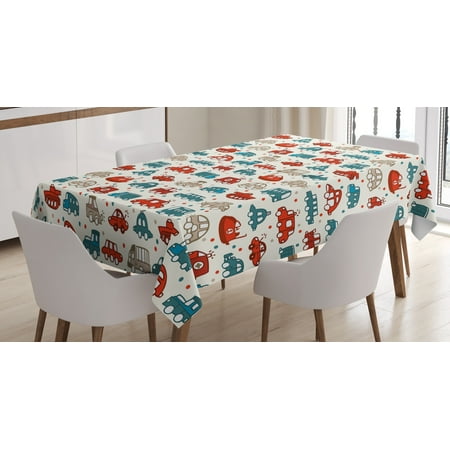 

Ambesonne Cars Tablecloth Rectangular Table Cover Play Time Doodle 60 x84 Scarlet Teal Tan