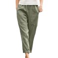 thumbnail image 1 of Frontwalk Women Elastic Waist Pants Solid Color Casual Loose Comfy Pant Classic Fit Straight Trousers with Pockets, 1 of 3