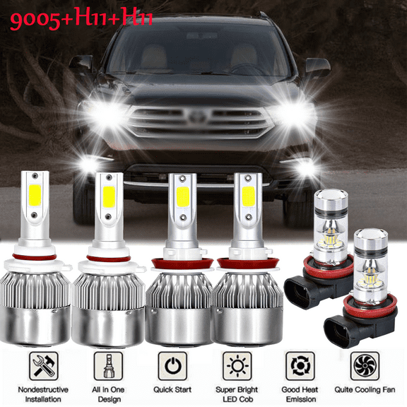 For Toyota Highlander 2011-2019 - 6x Combo LED Headlight Hi/Lo   Fog Light Bulbs