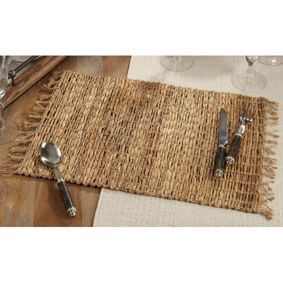 Fennco Styles Hand Woven Water Hyacinth Fringe Table Runner