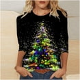 thumbnail image 2 of Ugly Christmas Shirts for Women Funny Shinny Xmas Tree Printed Tees Casual 3/4 Sleeve Merry Christmas Tunic Tops, 2 of 5