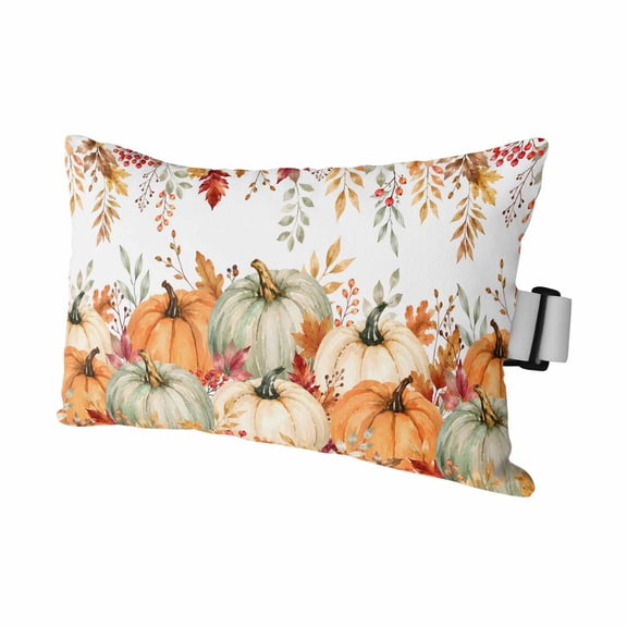 Green Orange Pumpkins Fall Outdoor Pillows for Chaise Lounge Chair Waterproof Lumbar Pillows with Insert&Adjustable Strap Beach Headrest Pillow Maple Leaves Thanksgiving Pillow for Patio Pool 11"x16"