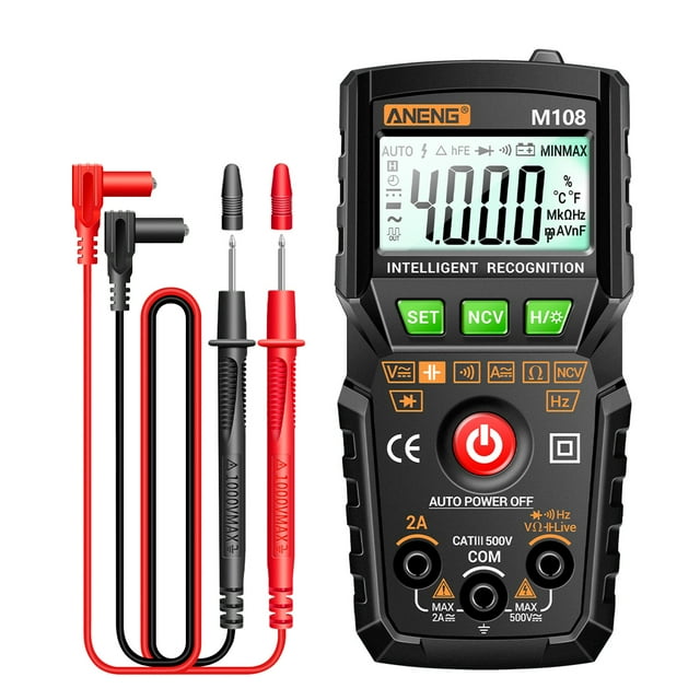 ANENG M108 Smart Digital Multimeter with Auto-Range, 4000 Counts, NCV Multimeter, Handheld Multi-Function Tester, Voltmeter, Amperemeter, Backlight, AC/DC Voltage and Current, Resistance