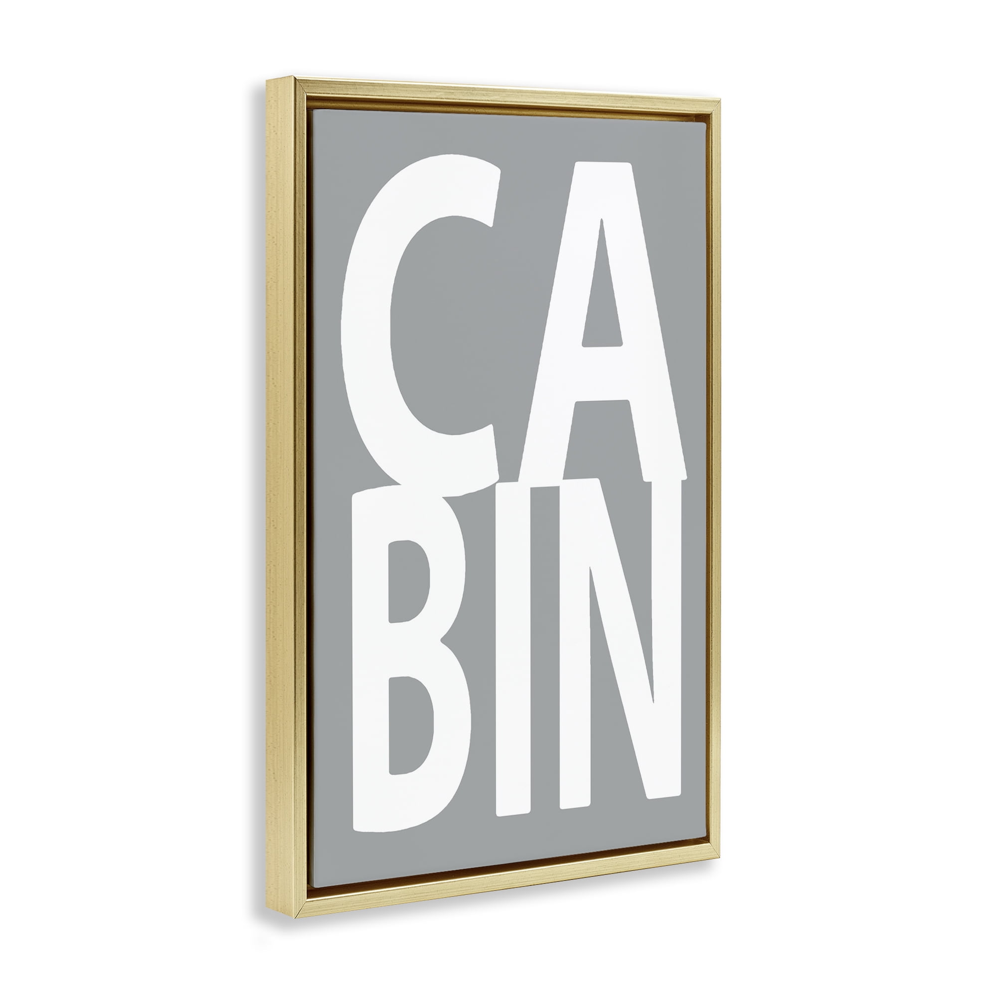 Stupell Industries Cabin Word on Grey Typography Painting Gold Floater Framed Art Print Wall Art, 21 x 31