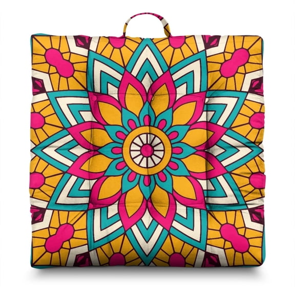Spiritual Mandala Floor Cushion – 22x22 Inch Boho Pillow, Traditional Sacred Mandala, Lightweight for Balcony Relaxation